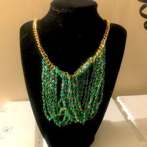 Talbots necklace turquoise, and blue swag beating gold chain 18 inches